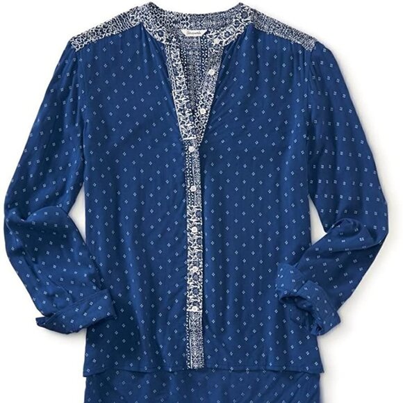 Aeropostale Blue & White Mix Print Button Up Shirt - Picture 1 of 9